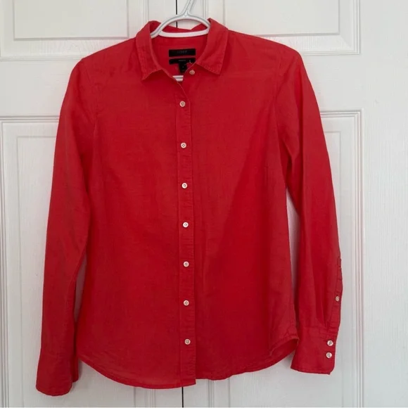J Crew Linen Blend Coral Pink Button-Down Shirt Size 2 - Picture 5 of 5